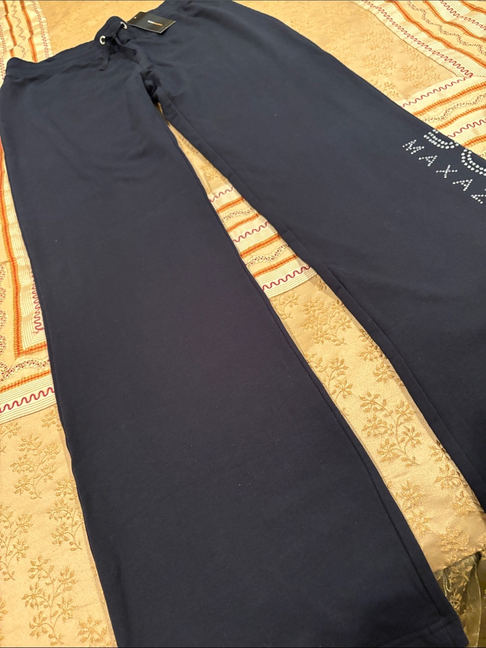 NWT BCBGMaxAzria Black Jogger Sweatpants with Studded Logo, Cotton Blend, XL